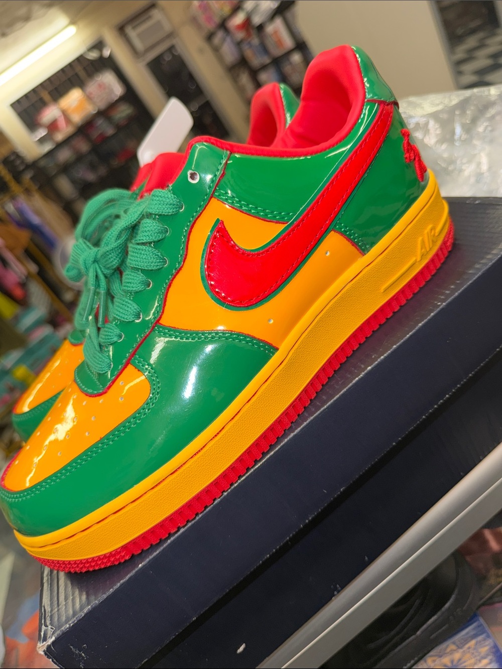 Nike men’s Air Force Low Top Sneakers - Green/Orange - Picture 2 of 6